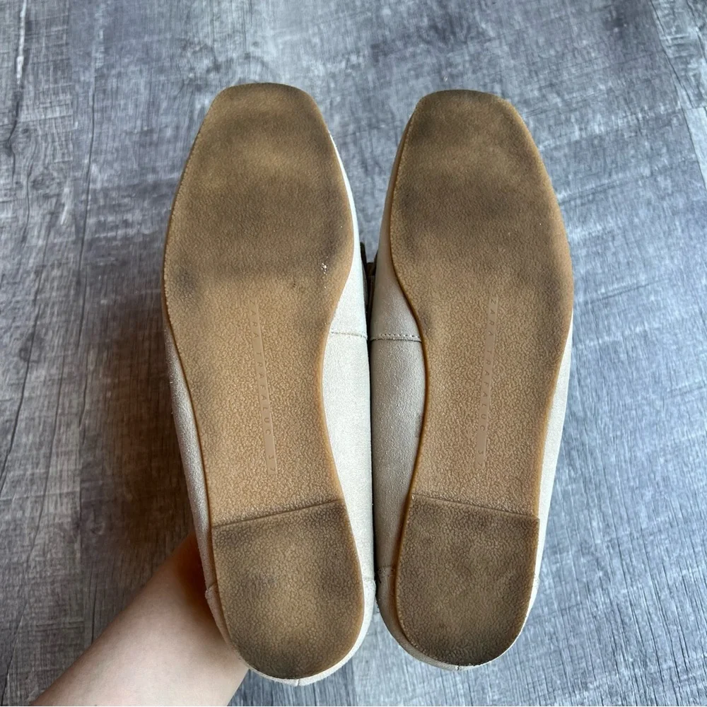Zara Ice Beige Split Suede Loafers With Bow Moccasin EU37